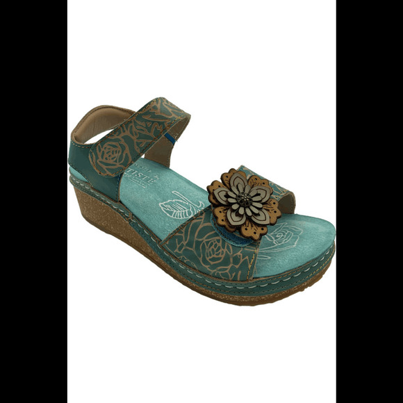 L'Artiste Shoes - L'Artiste by Spring Step Leather Wedge Sandals Cuteness Teal Multi - Medium